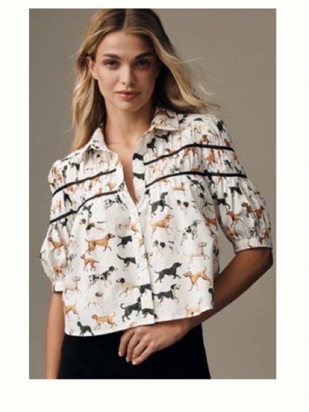 Anthropologie Maeve Leandra Shirred Yoke Dogs top XS